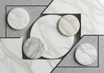 Abstract Marble Composition with Geometric Concrete Shapes Artful Display