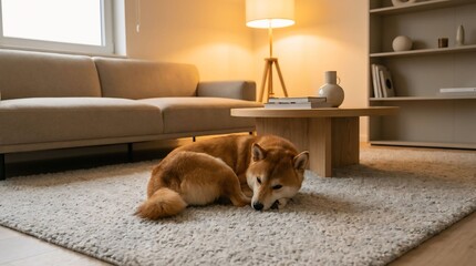 Relaxing Dog, Indoor Living Room, Photo, Cozy Environment, Calm Viewpoint, Home Comfort Concept