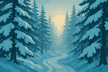 Between illustration through path pathway trees light forest air vector cold snowy