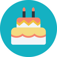 Two Tier Birthday Cake Icon With Two Candles On Top In A Teal Circle With A Transparent Background Suitable For Digital Use