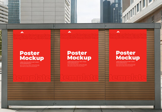 Set of Three Vertical Poster Mockups Mounted on a Solid Wall or Fence