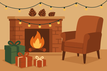 Vector illustration beside warmth symbolizing lights fireplace festive holiday fire cozy comfort