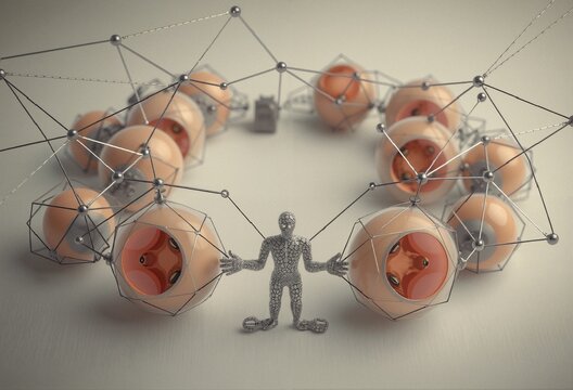 Interconnected Network of Geometric Forms - Powered by Adobe