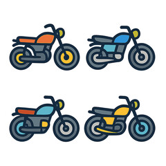 Fototapeta premium Colorful motorcycle icons on dark background for creative design projects
