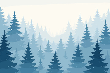 Fototapeta premium Scene forest white misty layers creating gradient mist depth winter illustration vector