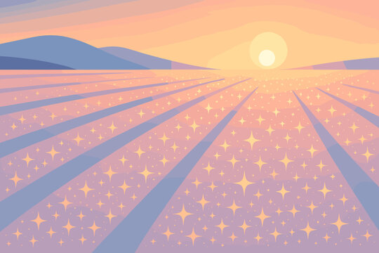Glowing vector illustration across field peaceful sparkling open forming sunrise winter shadows
