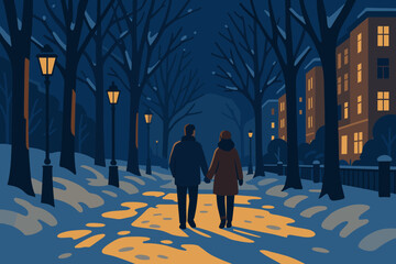 Vector hands rhythm captured city through stroll illustration winter harmony shadow romance