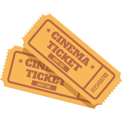 Two Orange Vintage Cinema Tickets With Perforated Edges And Serial Numbers On A Transparent...