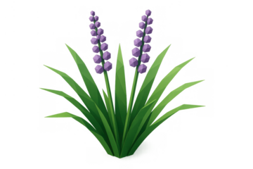 Low poly purple flowers with green leaves creating game asset foliage element for digital design on transparent background