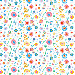 Bright multicolor pattern with abstract flowers and leaves for textiles and wrapping paper.eps