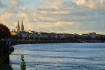Scenic View of Historic Bordeaux Skyline with Saint-André Cathedral Towers Overlooking the Garonne...