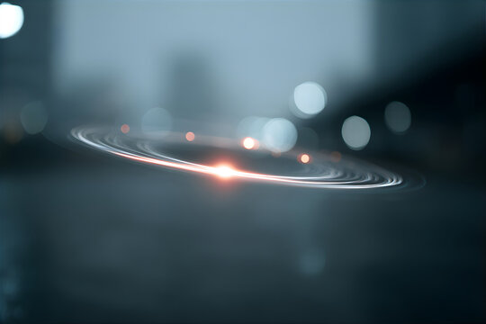 Abstract light trails with bokeh background. Concept of data transfer, digital technology and futuristic communication for presentation.