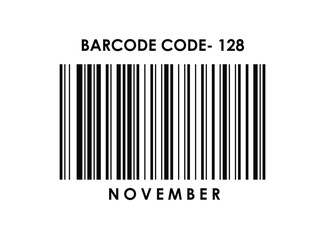 Code 128 November Month EAN Barcode Isolated on White Background