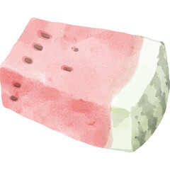 Watercolor Slice of Watermelon with Pink Flesh and Dark Seeds on a Transparent Background