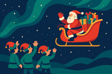 Elves illustration lights starry night vector s he into as santa sleigh