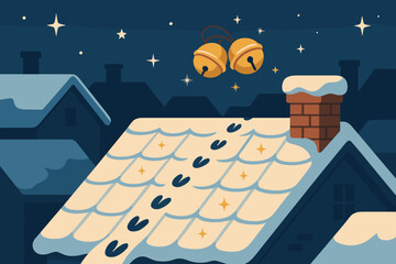 S arrival glowing vector leading prints santa reflecting across illustration rooftops faintly