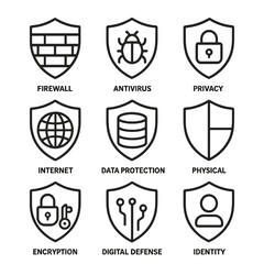 Obraz premium Cybersecurity icons: shield symbols for protection and digital defense