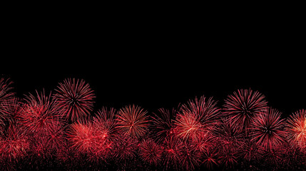 Red fireworks bursting on the edge against a dark sky with vibrant sparks and dynamic motion creating a festive, celebratory, and energetic background ideal for holiday, party, and event visuals
