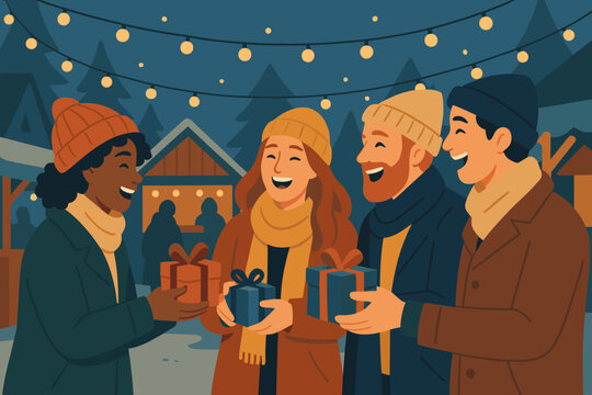 Laughter where spirit winter illustration gift outdoor filled exchange market festive holiday