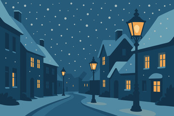 Calm covering vector narrow evening setting glowing serenity old winter snowy illustration