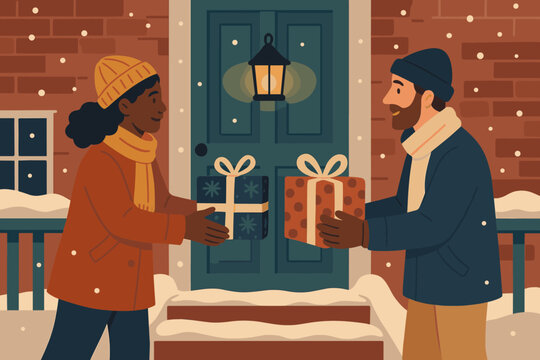 Light vector warmly sense doorstep people illustration gift warm glowing gifts exchange