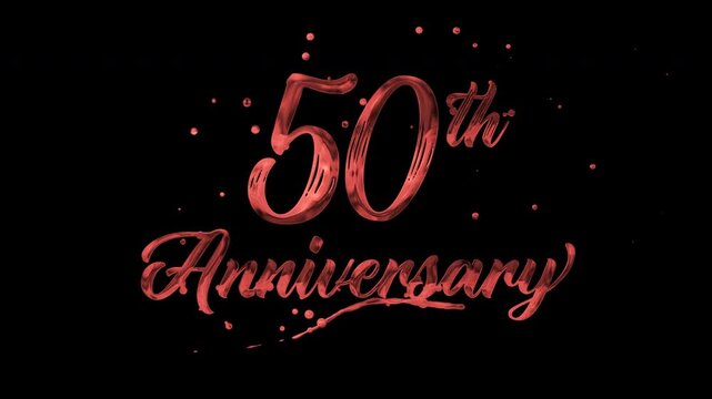 50th anniversary text animation in red metallic effect. suitable for celebrating special occasions, invitations, anniversary cards and social media. Includes alpha channel for any background.