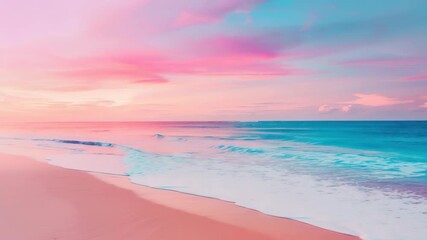 Coastal Serenity: A scenic coastal view with the ocean's gentle waves meeting the sandy shore, under a sky painted with soft hues of pink and blue, offering a moment of tranquility.