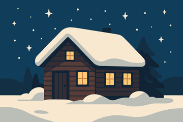 Vector exterior cabin warmth roof snow winter serenity illustration quiet windows