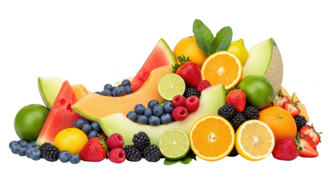 Assortment of fresh healthy colorful fruits isolated on transparent background