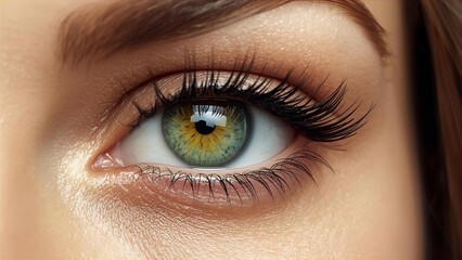 Close-Up of Heterochromia-Like Green and Hazel Eye with Long Lashes