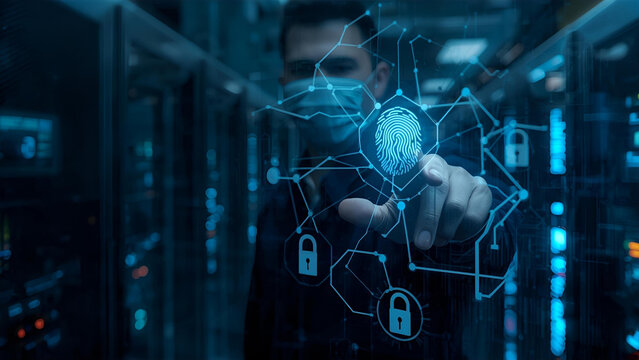Technician Interacting with Digital Fingerprint in Data Center