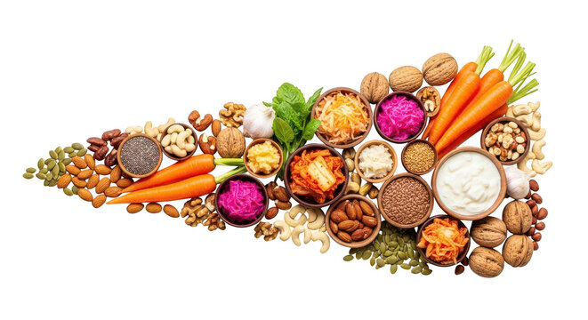 Healthy food ingredients and superfoods arranged, isolated on transparent background - Powered by Adobe