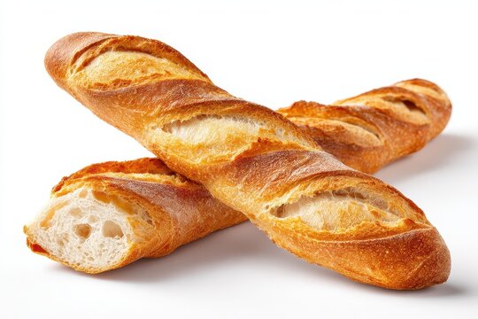 Classic French Baguette: Artisan Bread on a Pure White Background - Powered by Adobe