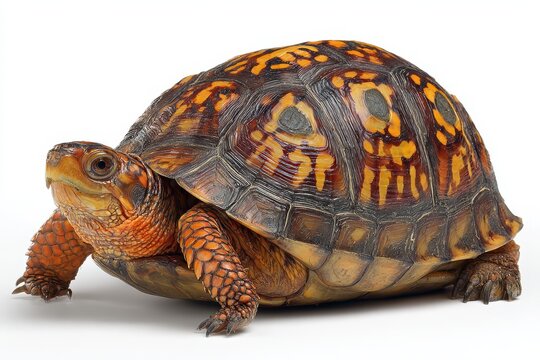 Eastern Box Turtle: Captivating Reptile with Unique Shell Against a Crisp White Background