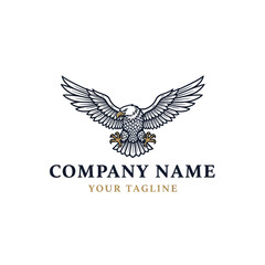 Majestic bald eagle with wings spread wide logo design.