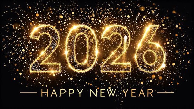 Sparkling 2026 with fireworks background, celebrating New Year joyfully.