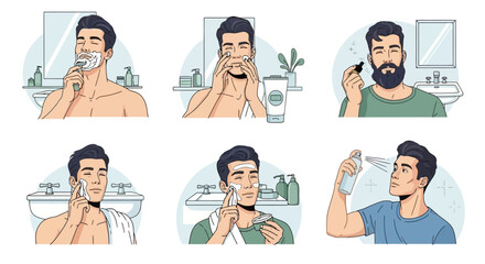 Men's Skincare Routine Illustrated Steps for Grooming and Facial Care