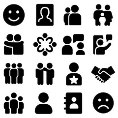 Community and Connection Icon Set: A comprehensive collection of iconic symbols representing the essence of human interaction, relationships, and societal bonds.