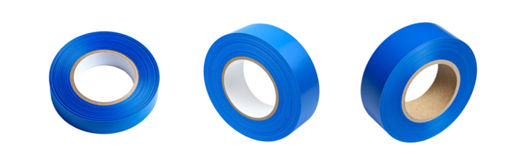 Painter's Tape Roll set. Realistic 3D roll, frontal view, bright blue/green color. Isolated high-res PNGs for design related to renovation, construction, DIY, creative projects, and decoration.