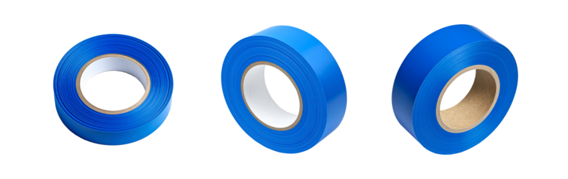 Painter's Tape Roll set. Realistic 3D roll, frontal view, bright blue/green color. Isolated high-res PNGs for design related to renovation, construction, DIY, creative projects, and decoration.