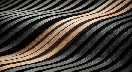 Abstract wooden waves with alternating dark and light tones conveying depth and visual rhythm, a modern and