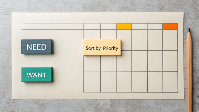 A data planning table with blocks sorting by priority