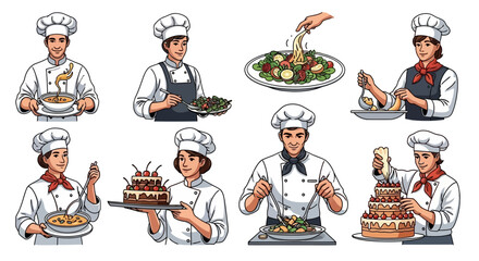 Chef's Culinary Delights A Collection of Cooking and Food Preparation Illustrations
