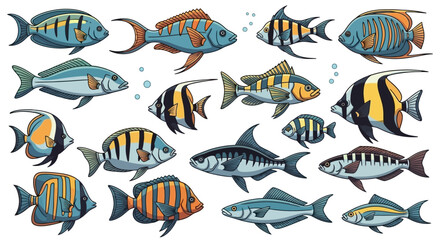 Fototapeta premium Vibrant Underwater Life A Colorful Collection of Various Fish Species in the Ocean