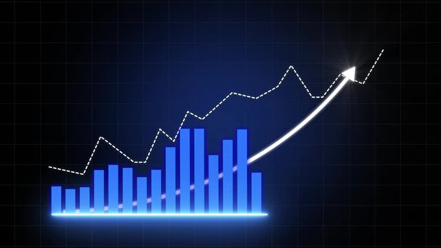 Business graph growth concept in allusive graph chart showing marketing sales profit increasing to future target . Excellent financial status of corporate business grow up.