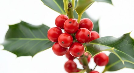 Holly berries and leaves with green stems