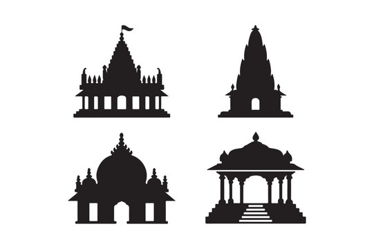 Silhouettes of diverse indian temple architectural styles