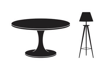 Modern black tulip table and tripod floor lamp silhouette