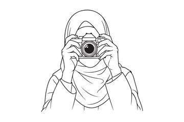 Woman in hijab holding a camera to take a photo
