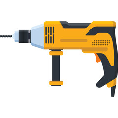 Yellow and black electric drill tool with transparent background illustration